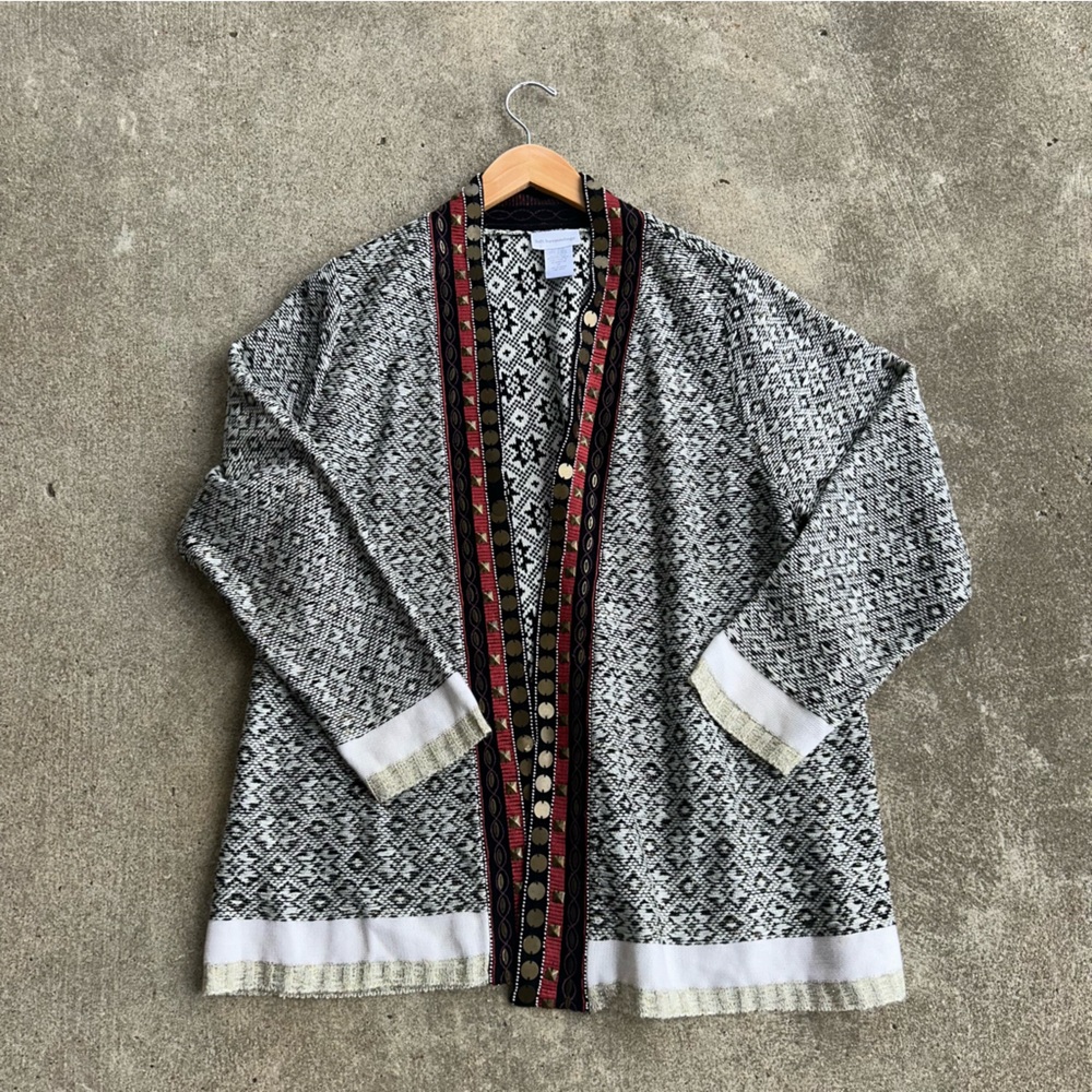 Soft Surroundings Aztec Knit Beaded Studded Embroidered Cardigan Size 1X